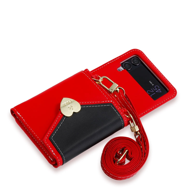 For Samsung Galaxy Z Flip3 5G POLA Color Block Love Buckle Multi-Card Slots Wallet Phone Case(Red)