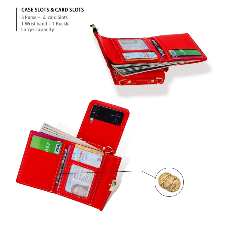 For Samsung Galaxy Z Flip3 5G POLA Color Block Love Buckle Multi-Card Slots Wallet Phone Case(Red)