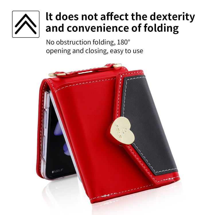 For Samsung Galaxy Z Flip3 5G POLA Color Block Love Buckle Multi-Card Slots Wallet Phone Case(Red)