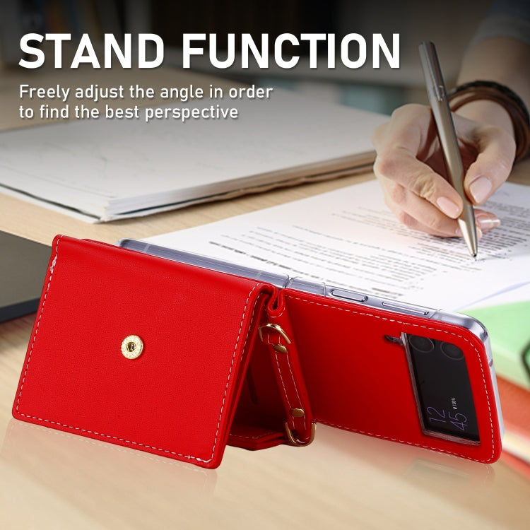 For Samsung Galaxy Z Flip3 5G POLA Color Block Love Buckle Multi-Card Slots Wallet Phone Case(Red)