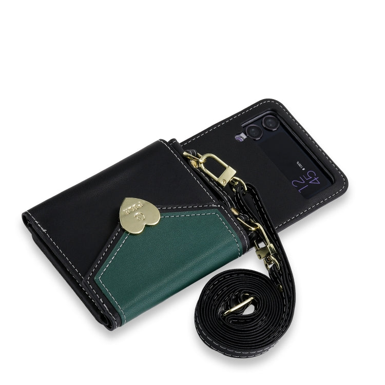 For Samsung Galaxy Z Flip3 5G POLA Color Block Love Buckle Multi-Card Slots Wallet Phone Case(Black)