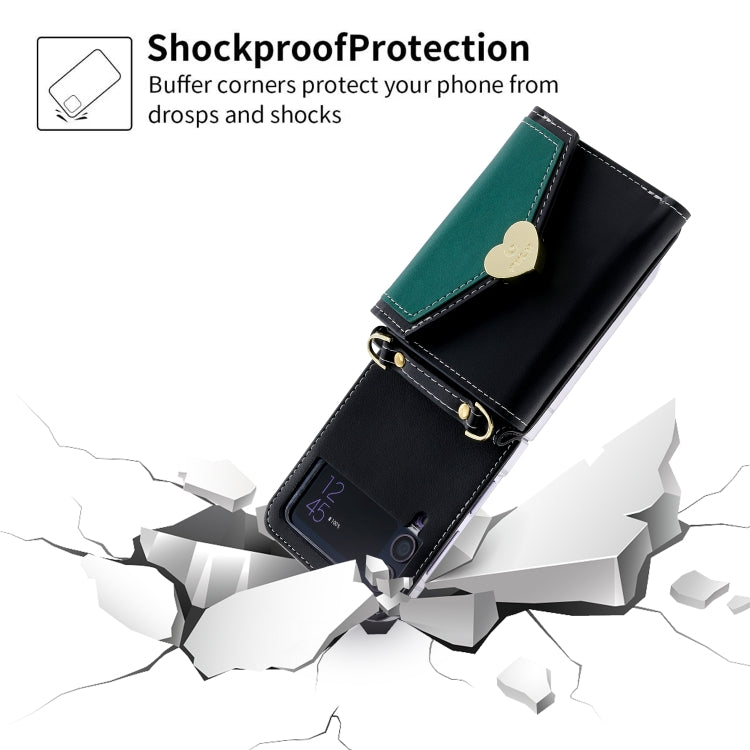 For Samsung Galaxy Z Flip3 5G POLA Color Block Love Buckle Multi-Card Slots Wallet Phone Case(Black)