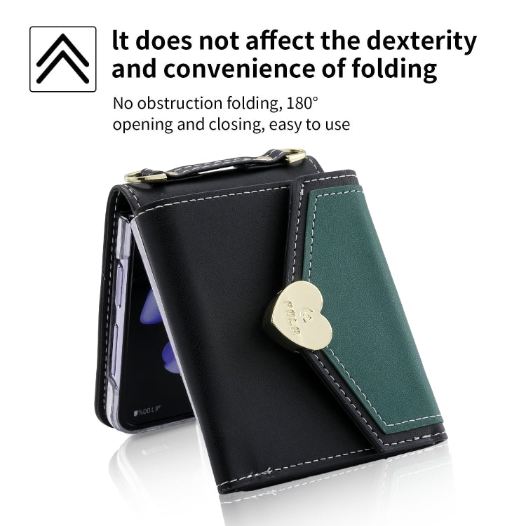 For Samsung Galaxy Z Flip3 5G POLA Color Block Love Buckle Multi-Card Slots Wallet Phone Case(Black)