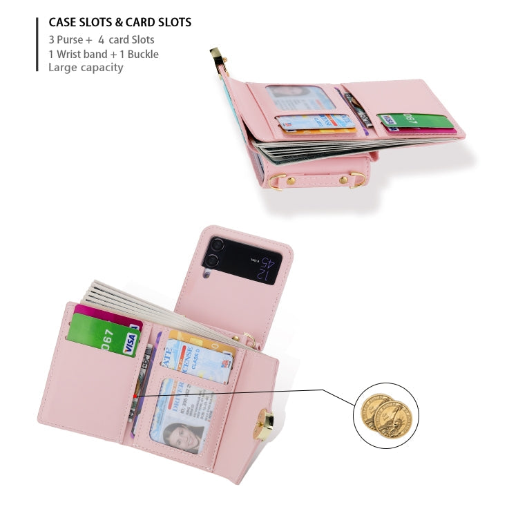 For Samsung Galaxy Z Flip3 5G POLA Color Block Love Buckle Multi-Card Slots Wallet Phone Case(Pink)