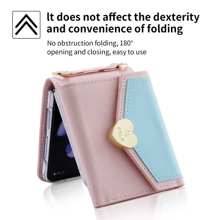 For Samsung Galaxy Z Flip3 5G POLA Color Block Love Buckle Multi-Card Slots Wallet Phone Case(Pink)