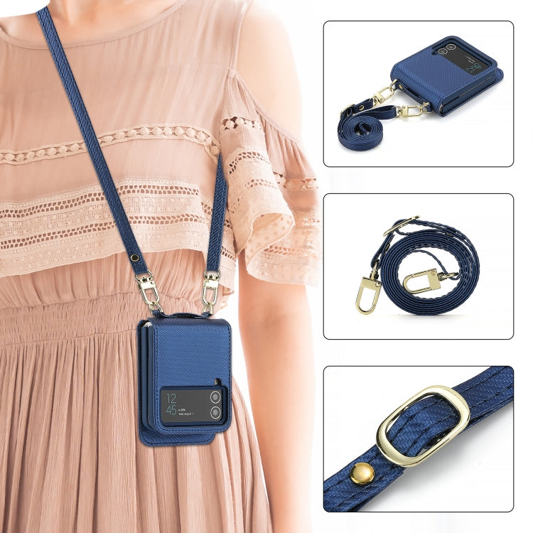 For Samsung Galaxy Z Flip4 POLA Light Luxury Card Slots Leather Phone Case(Blue)