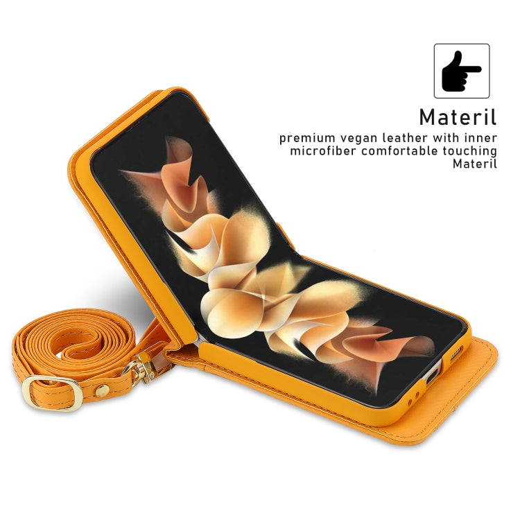 For Samsung Galaxy Z Flip4 POLA Light Luxury Card Slots Leather Phone Case(Yellow)