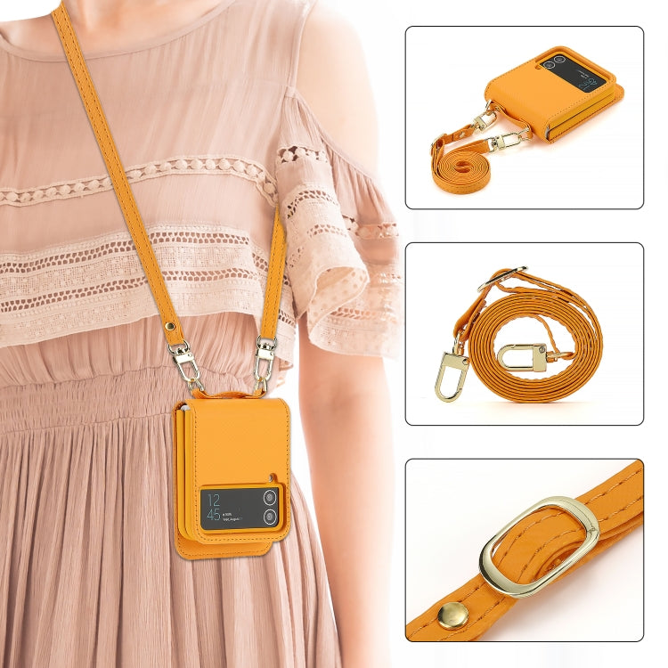 For Samsung Galaxy Z Flip4 POLA Light Luxury Card Slots Leather Phone Case(Yellow)