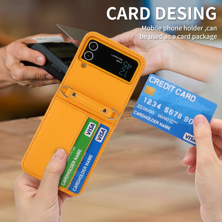 For Samsung Galaxy Z Flip4 POLA Light Luxury Card Slots Leather Phone Case(Yellow)