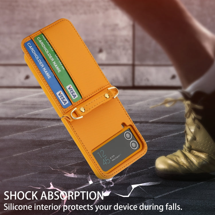 For Samsung Galaxy Z Flip4 POLA Light Luxury Card Slots Leather Phone Case(Yellow)