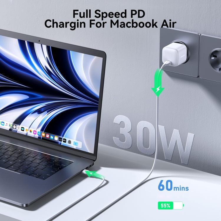 JOYROOM JR-TCG15 30W GaN USB-C / Type-C Port Mini Charger, Plug:EU Plug(White)