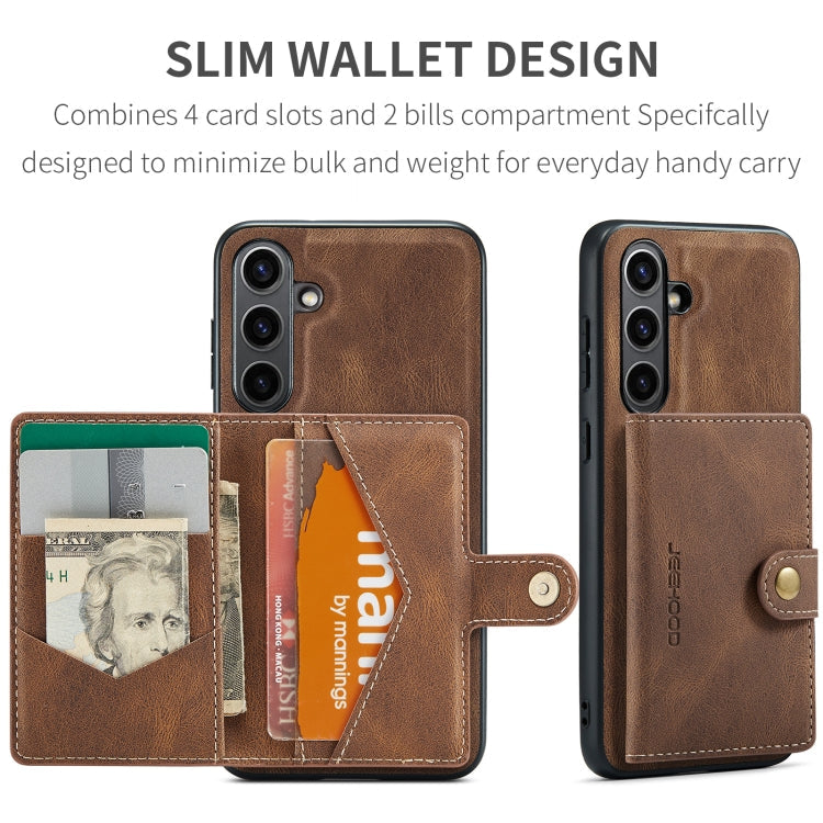 For Samsung Galaxy S24 FE 5G JEEHOOD J01 Retro Magnetic Detachable Wallet Phone Case(Brown)