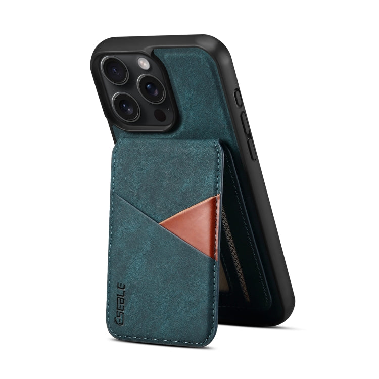 For iPhone 15 Plus / 14 Plus ESEBLE E2 Retro Texture Card Slots MagSafe RFID Leather Case(Dark Green)