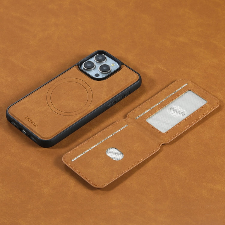 For iPhone 14 Pro Max ESEBLE E2 Retro Texture Card Slots MagSafe RFID Leather Case(Yellow)