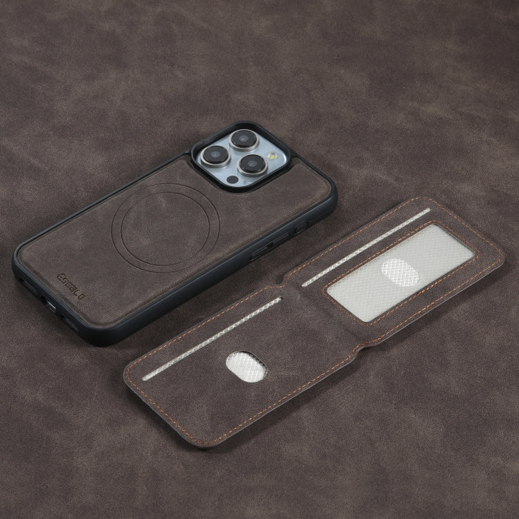 For iPhone 14 Pro Max ESEBLE E2 Retro Texture Card Slots MagSafe RFID Leather Case(Coffee)