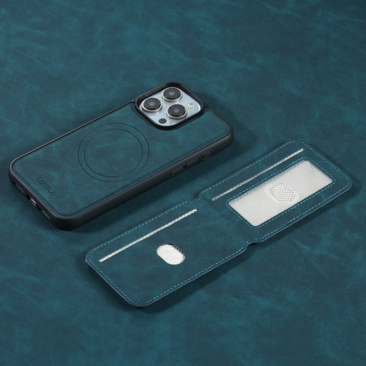 For iPhone 15 ESEBLE E2 Retro Texture Card Slots MagSafe RFID Leather Case(Dark Green)