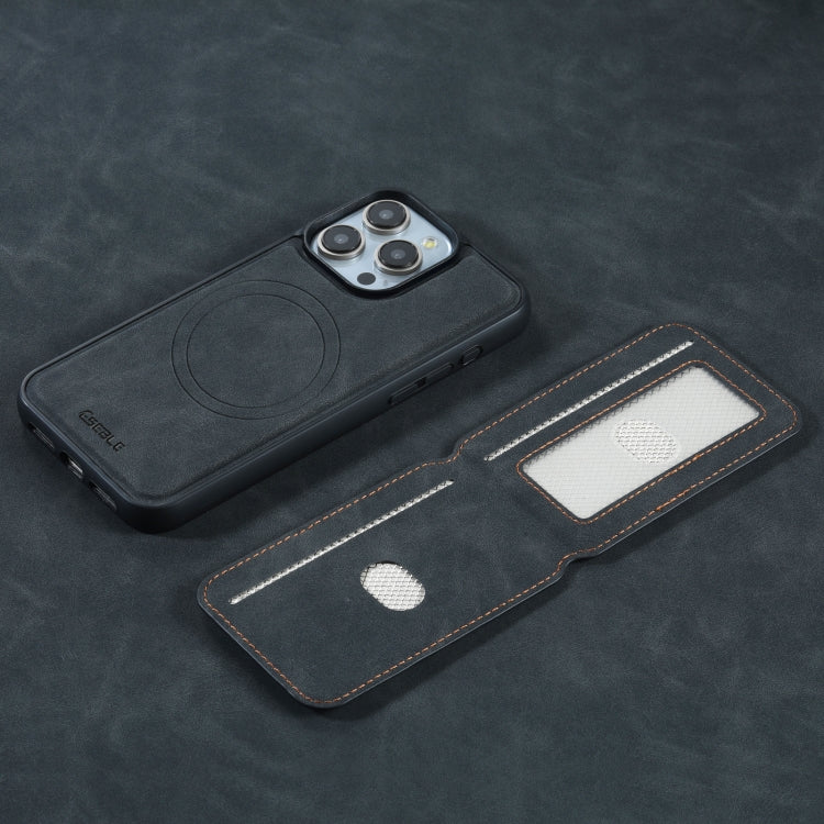 For iPhone 15 Pro ESEBLE E2 Retro Texture Card Slots MagSafe RFID Leather Case(Black)