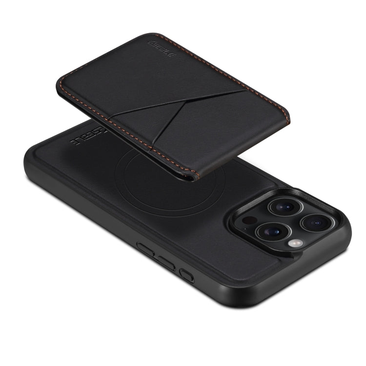 For iPhone 15 Plus / 14 Plus ESEBLE E3 Plain Texture Card Slots MagSafe RFID Leather Case(Black)
