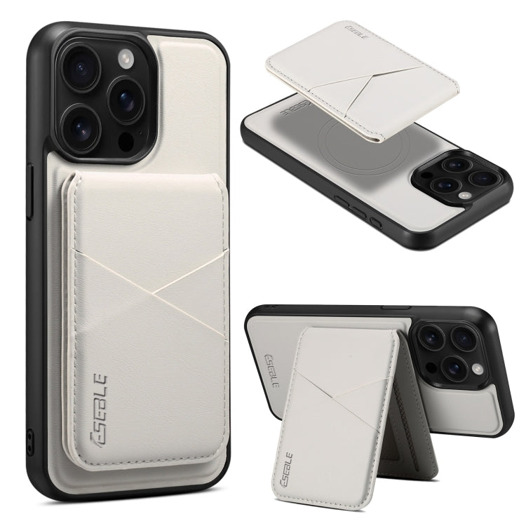 For iPhone 14 Pro Max ESEBLE E3 Plain Texture Card Slots MagSafe RFID Leather Case(Ivory)