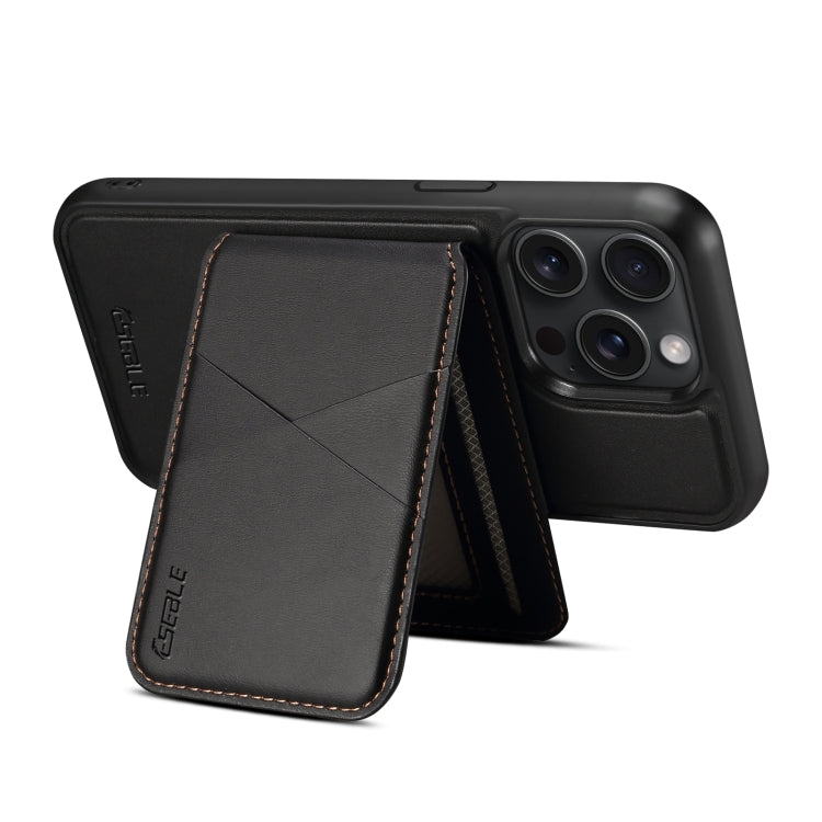 For iPhone 15 Pro ESEBLE E3 Plain Texture Card Slots MagSafe RFID Leather Case(Black)