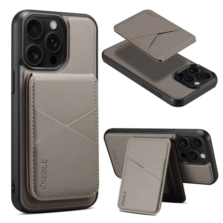 For iPhone 15 Pro ESEBLE E3 Plain Texture Card Slots MagSafe RFID Leather Case(Grey)