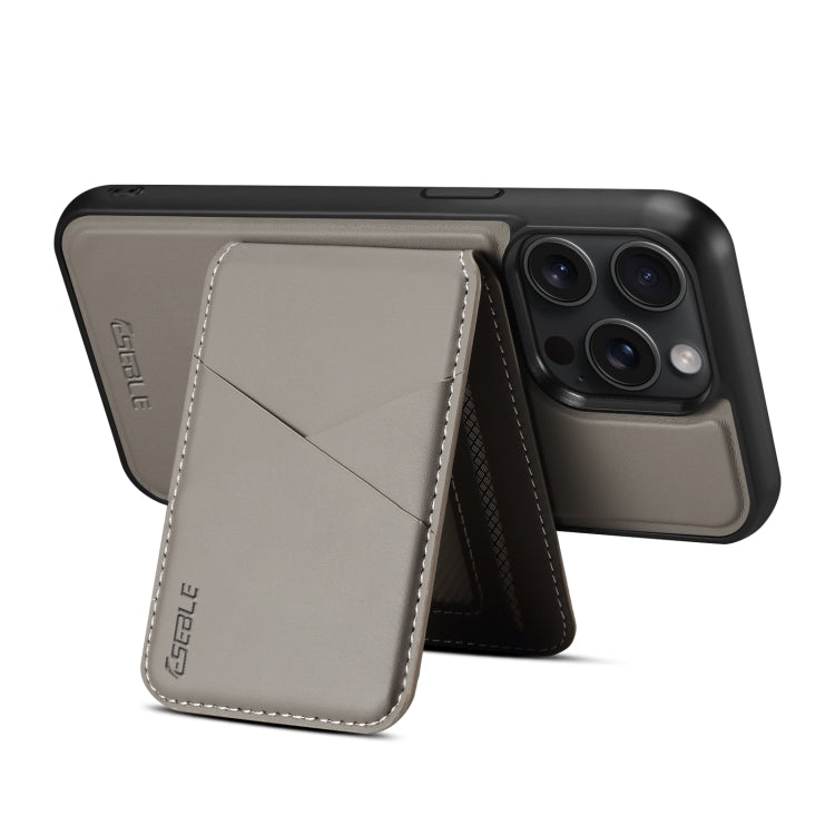 For iPhone 15 Pro ESEBLE E3 Plain Texture Card Slots MagSafe RFID Leather Case(Grey)