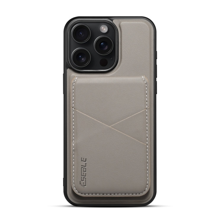 For iPhone 16 Pro Max ESEBLE E3 Plain Texture Card Slots MagSafe RFID Leather Case(Grey)