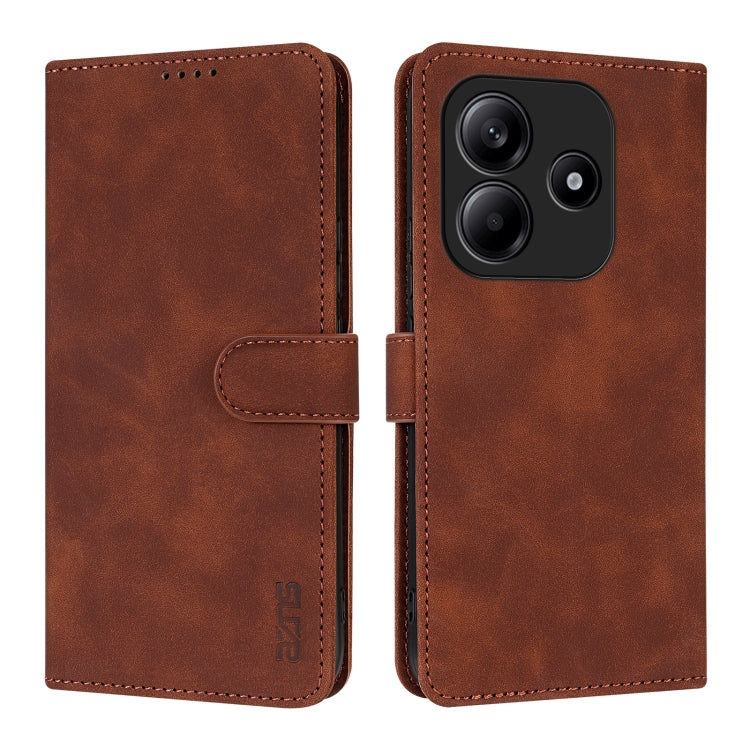For Redmi Note 14 5G AZNS Skin Feel Calf Texture Flip Leather Phone Case(Brown)