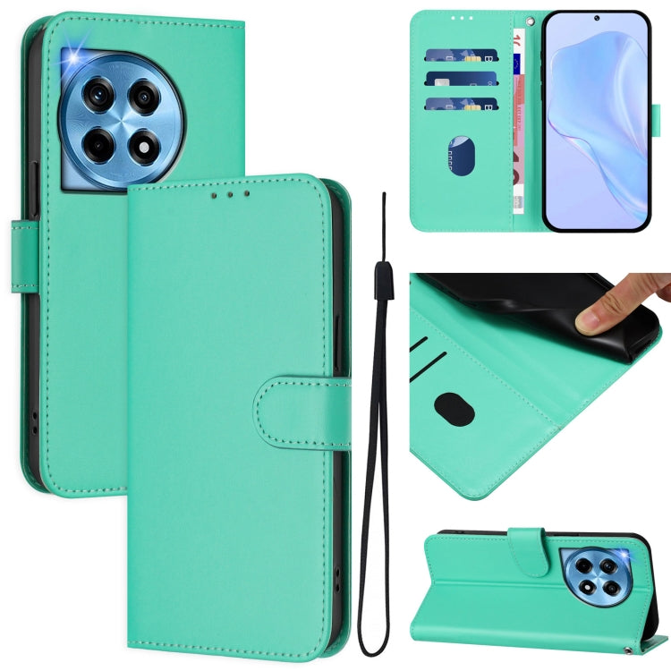 Skin Feel Solid Color Leather Phone Case with Lanyard, For OnePlus 12 5G Global