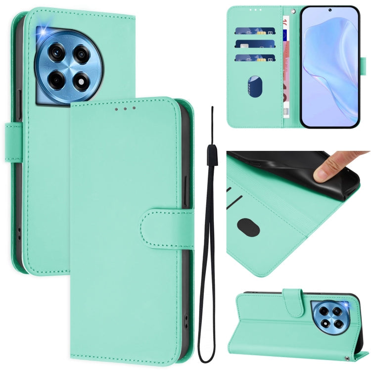 Skin Feel Solid Color Leather Phone Case with Lanyard, For OnePlus 12 5G Global