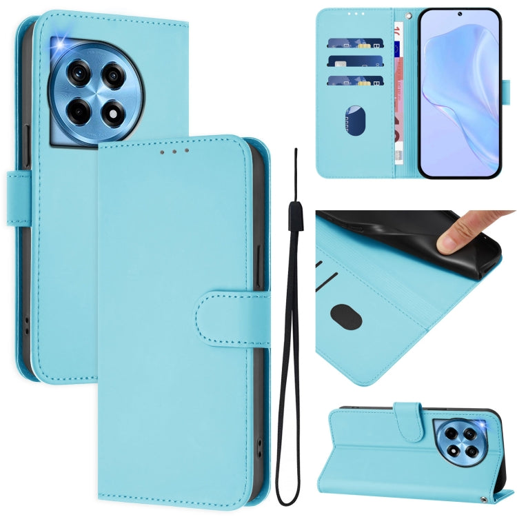 Skin Feel Solid Color Leather Phone Case with Lanyard, For OnePlus 12 5G Global