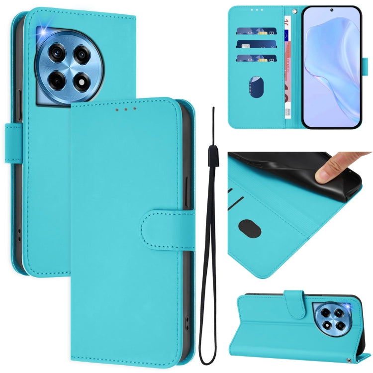 Skin Feel Solid Color Leather Phone Case with Lanyard, For OnePlus 12 5G Global