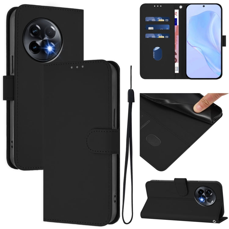 Skin Feel Solid Color Leather Phone Case with Lanyard, For OnePlus 11R 5G Global