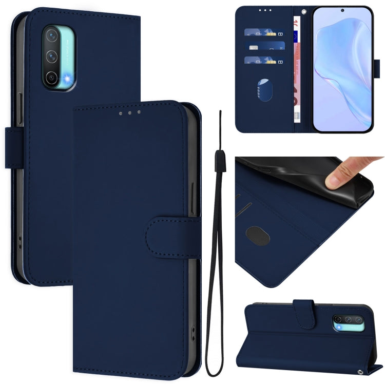 Skin Feel Solid Color Leather Phone Case with Lanyard, For OnePlus Nord CE 5G