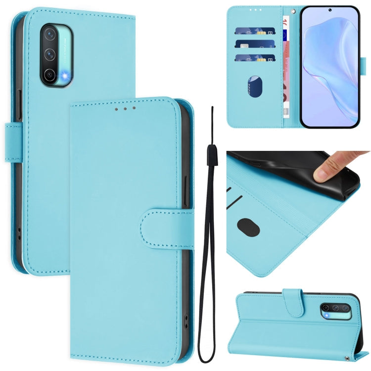 Skin Feel Solid Color Leather Phone Case with Lanyard, For OnePlus Nord CE 5G
