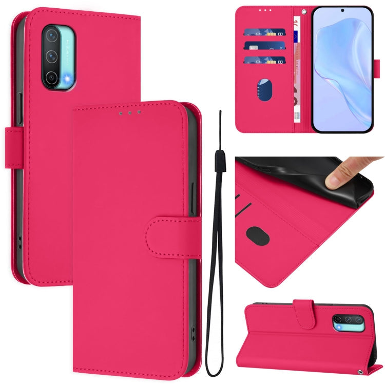 Skin Feel Solid Color Leather Phone Case with Lanyard, For OnePlus Nord CE 5G