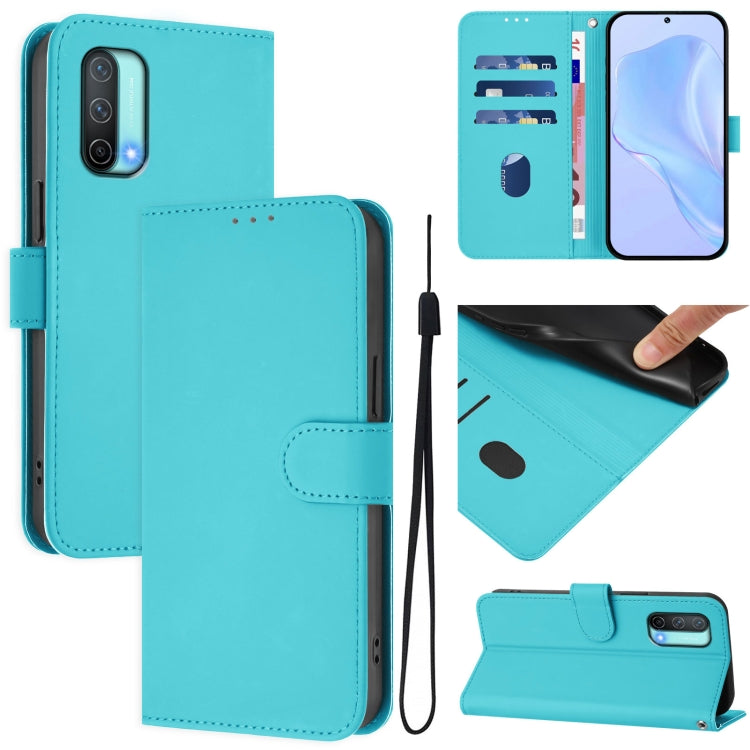 Skin Feel Solid Color Leather Phone Case with Lanyard, For OnePlus Nord CE 5G