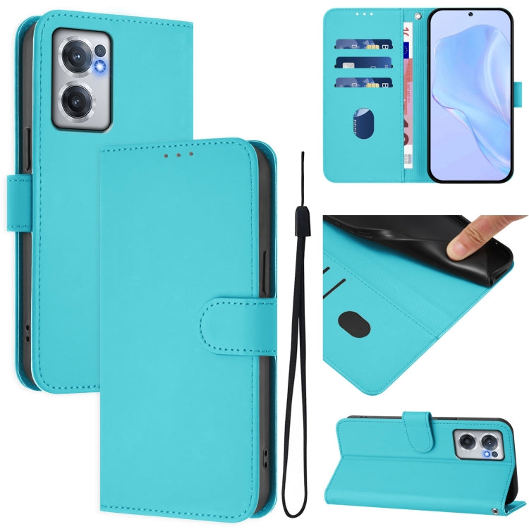 Skin Feel Solid Color Leather Phone Case with Lanyard, For OnePlus Nord CE 2 5G