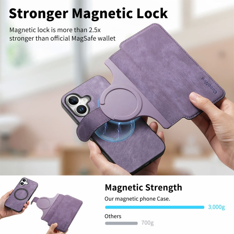 For iPhone 16 CaseNeo MagSafe RFID Anti-theft Retro Leather Phone Case(Purple)