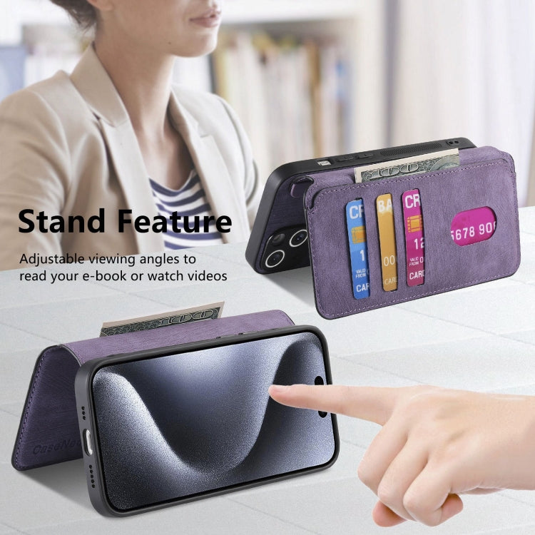For iPhone 15 Pro Max CaseNeo MagSafe RFID Anti-theft Retro Leather Phone Case(Purple)