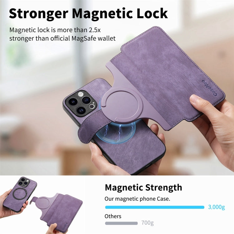 For iPhone 15 Pro Max CaseNeo MagSafe RFID Anti-theft Retro Leather Phone Case(Purple)