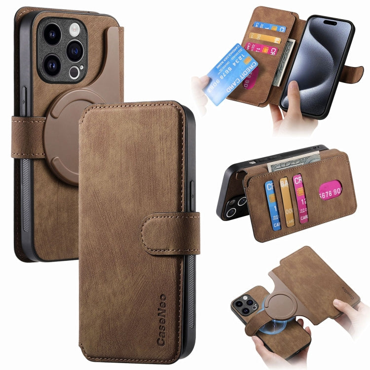 For iPhone 15 Pro CaseNeo MagSafe RFID Anti-theft Retro Leather Phone Case(Brown)