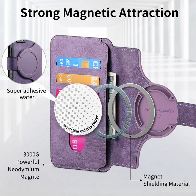 For iPhone 15 Pro CaseNeo MagSafe RFID Anti-theft Retro Leather Phone Case(Purple)