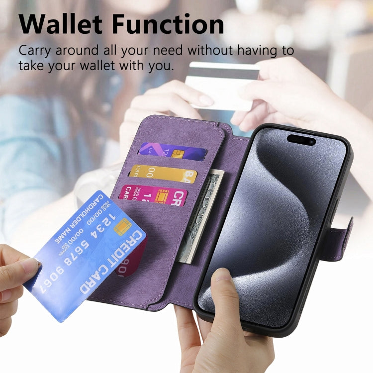 For iPhone 15 Pro CaseNeo MagSafe RFID Anti-theft Retro Leather Phone Case(Purple)