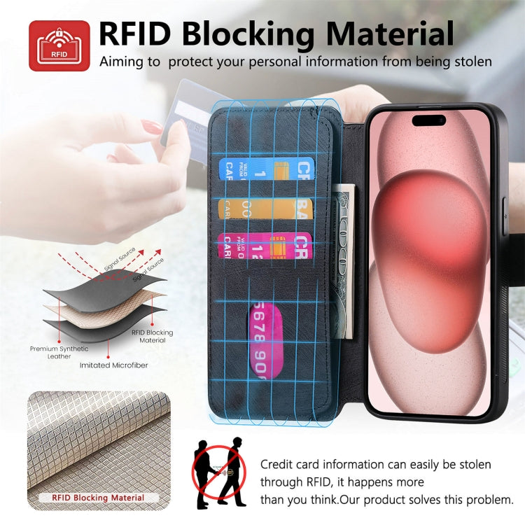 For iPhone 15 CaseNeo MagSafe RFID Anti-theft Retro Leather Phone Case(Black)