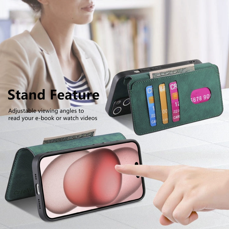 For iPhone 15 CaseNeo MagSafe RFID Anti-theft Retro Leather Phone Case(Green)