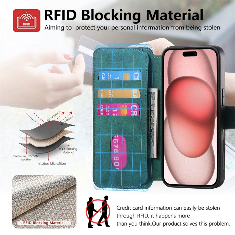 For iPhone 15 CaseNeo MagSafe RFID Anti-theft Retro Leather Phone Case(Green)