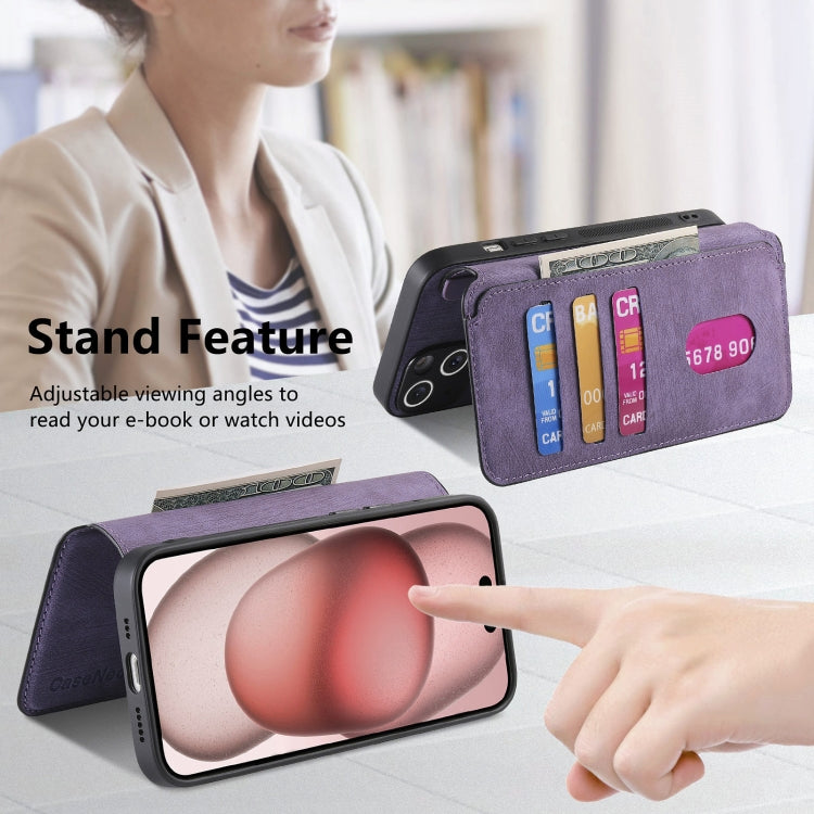 For iPhone 15 CaseNeo MagSafe RFID Anti-theft Retro Leather Phone Case(Purple)