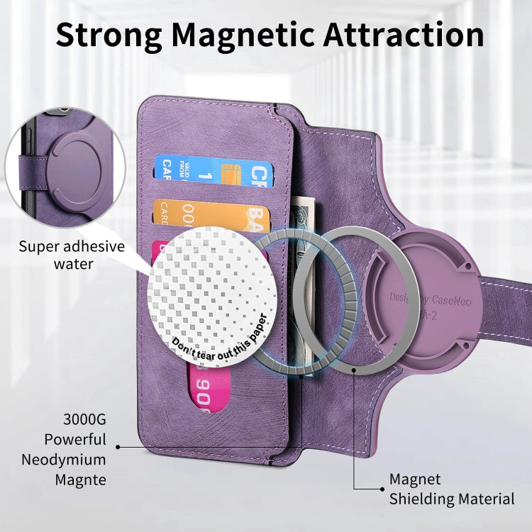 For iPhone 15 CaseNeo MagSafe RFID Anti-theft Retro Leather Phone Case(Purple)