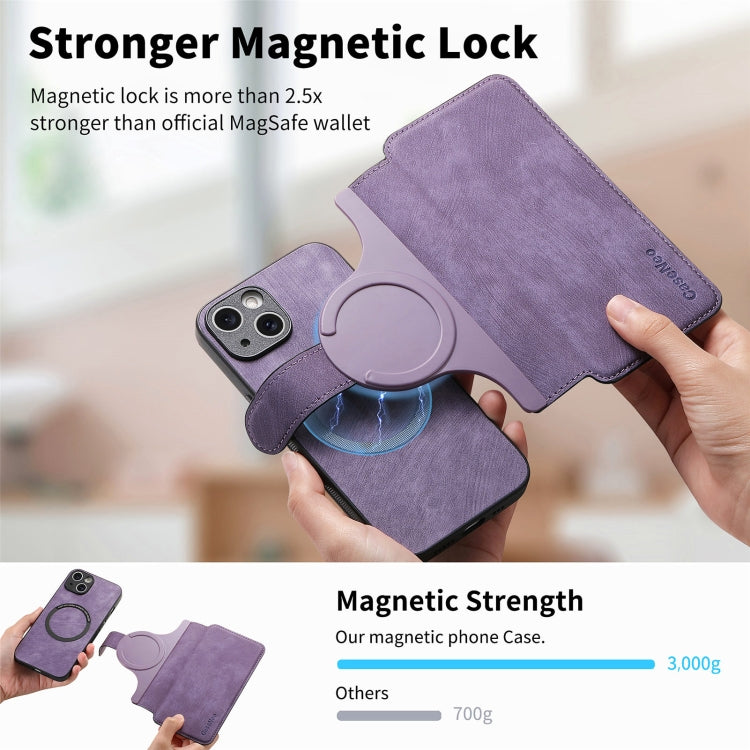 For iPhone 15 CaseNeo MagSafe RFID Anti-theft Retro Leather Phone Case(Purple)